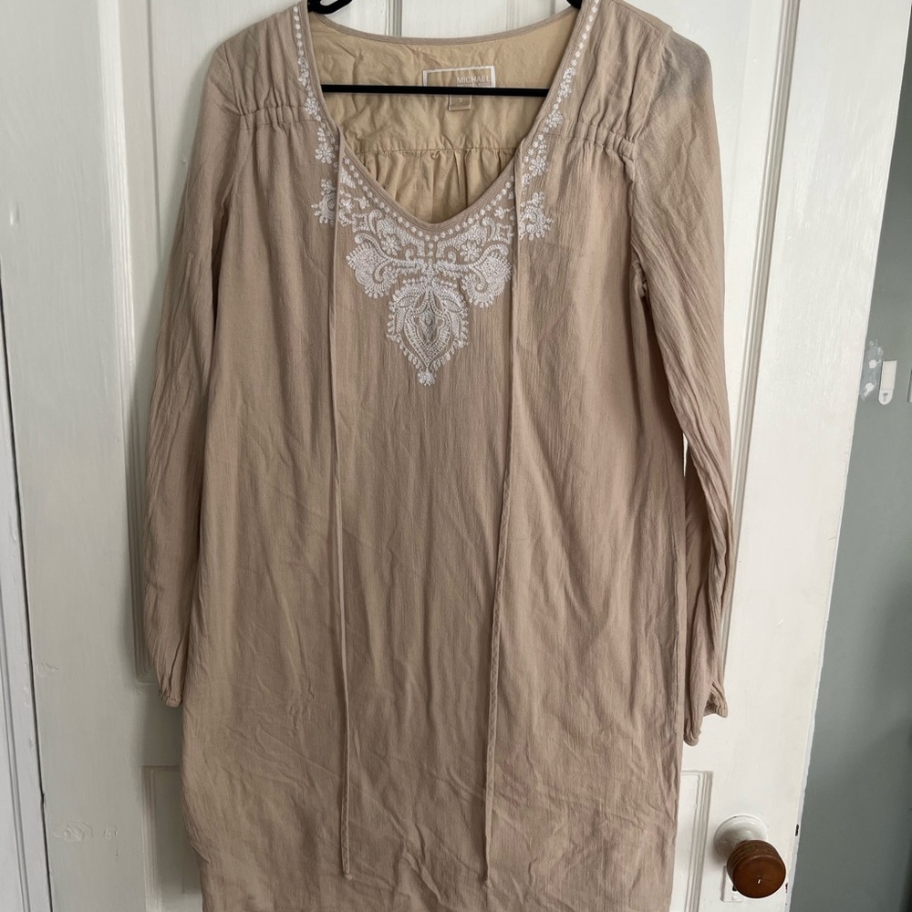 Michael Kors Embroidered Beige Tunic Dress size small